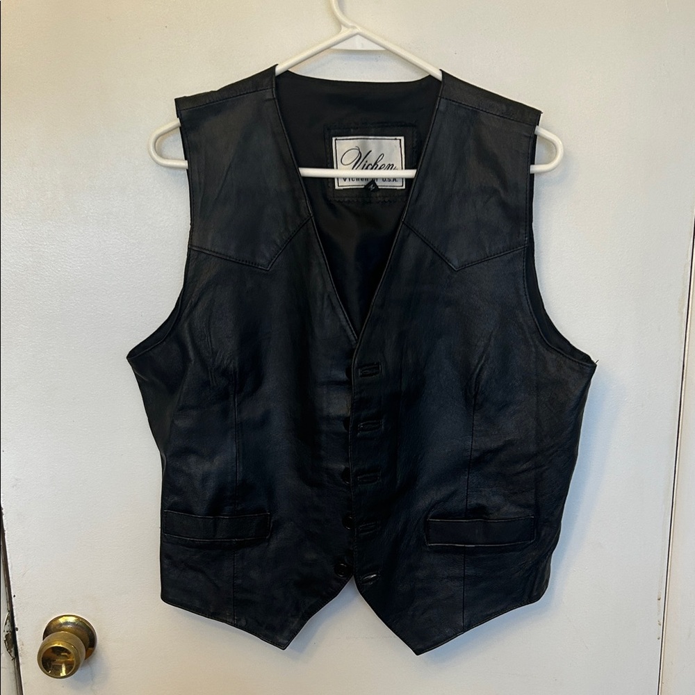 Vichen of USA Men’s Leather Vest Black Size Medium Vintage